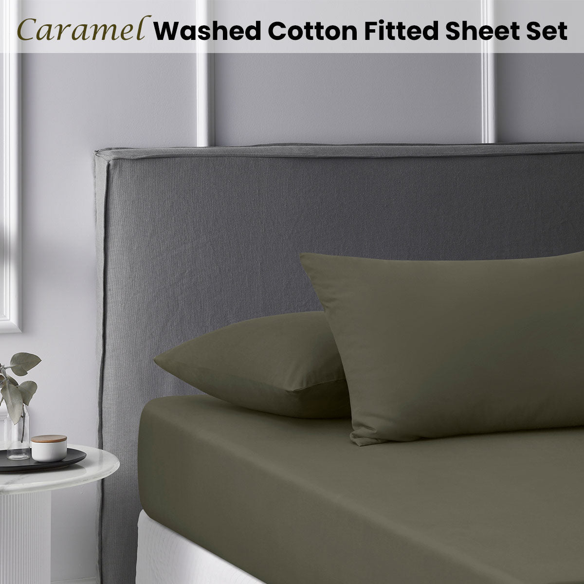 Caramel Washed Cotton Fitted Sheet Set Single