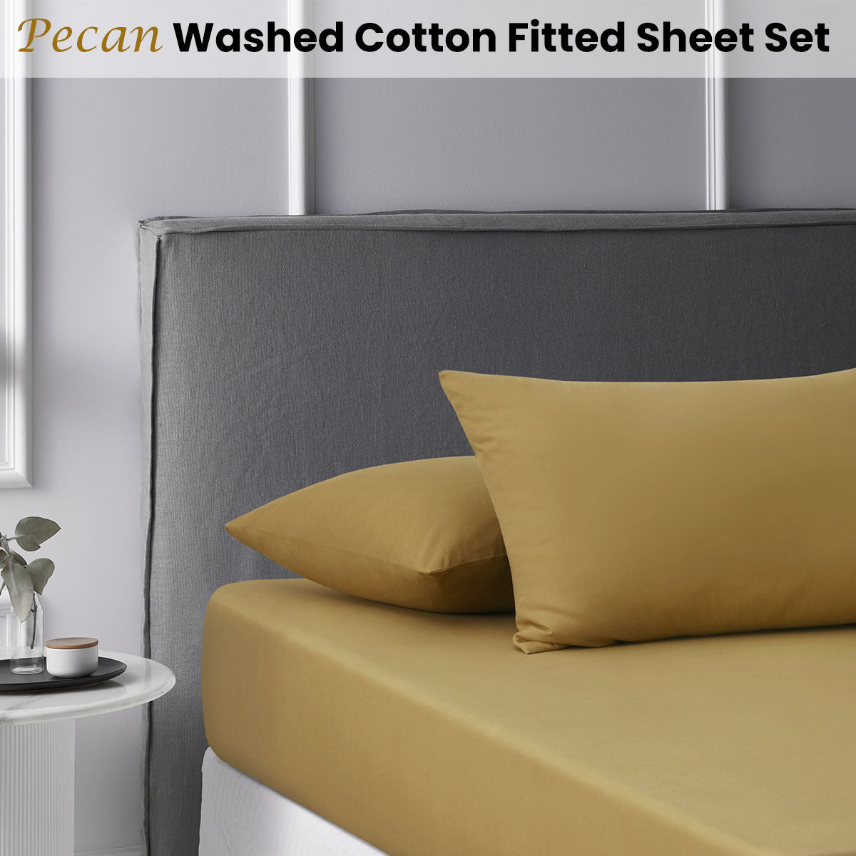 Pecan Washed Cotton Fitted Sheet Set King