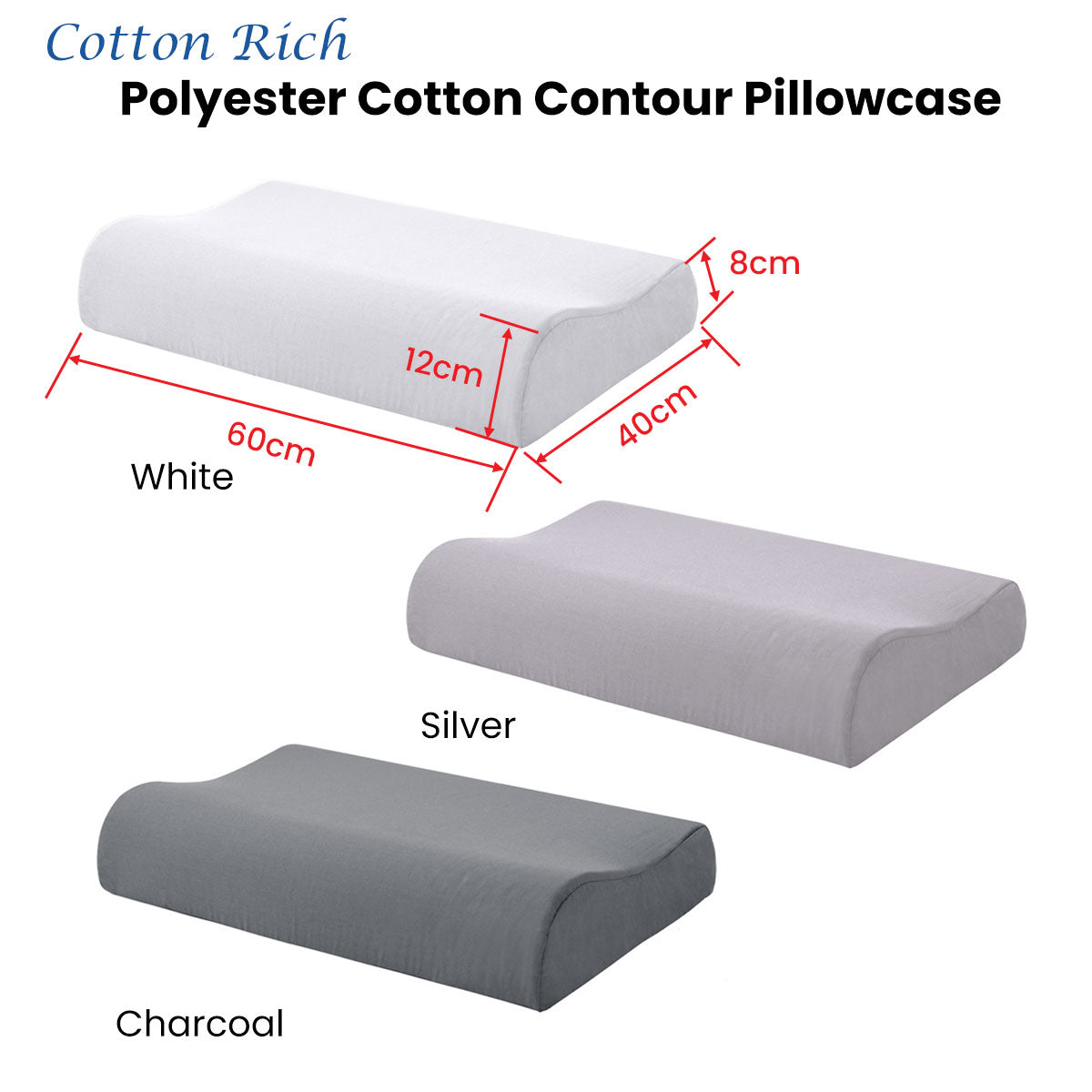 Silver Cotton Rich Contour Pillowcase 40x60x12cm