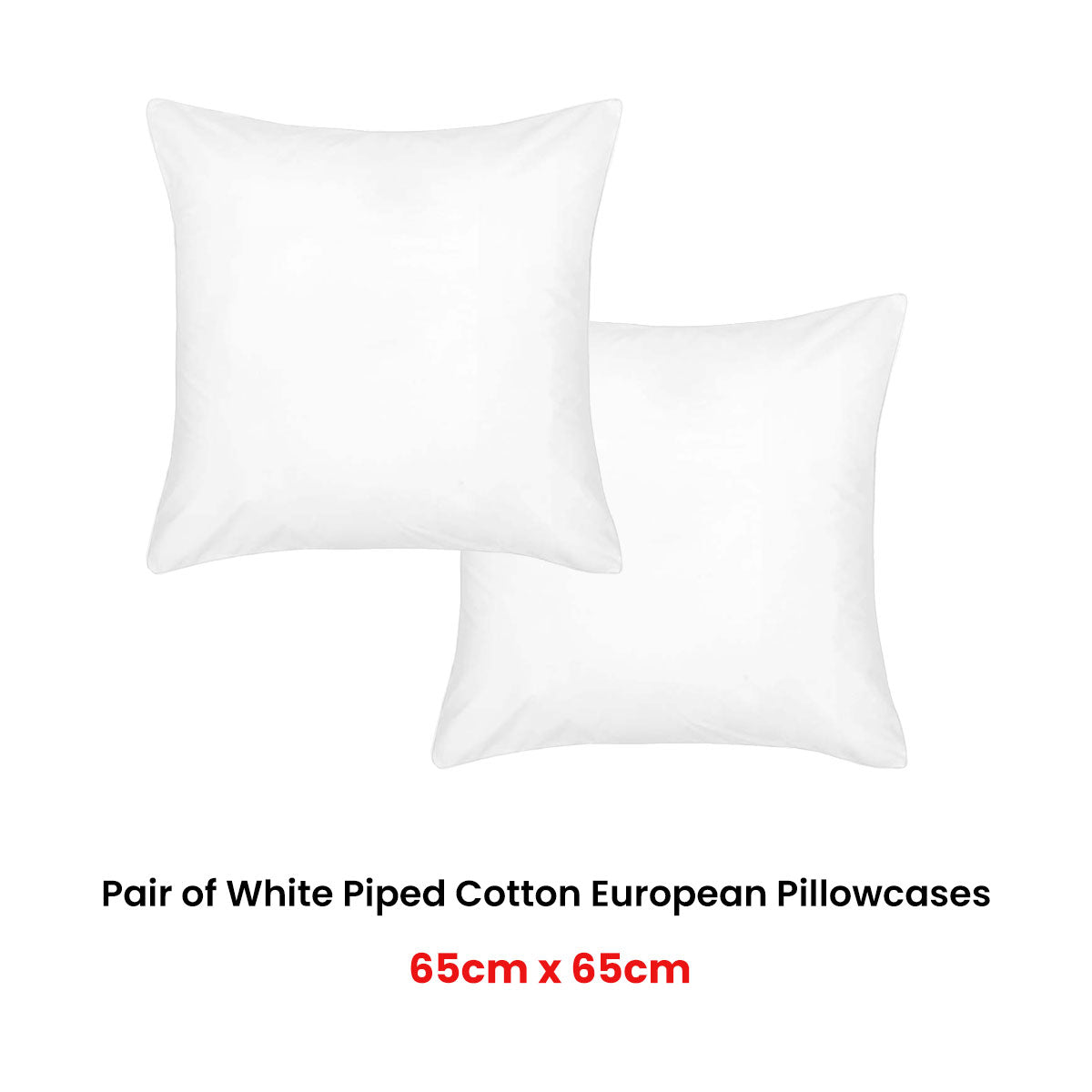 Pair of White Piped Hotel Deluxe Cotton European Pillowcases