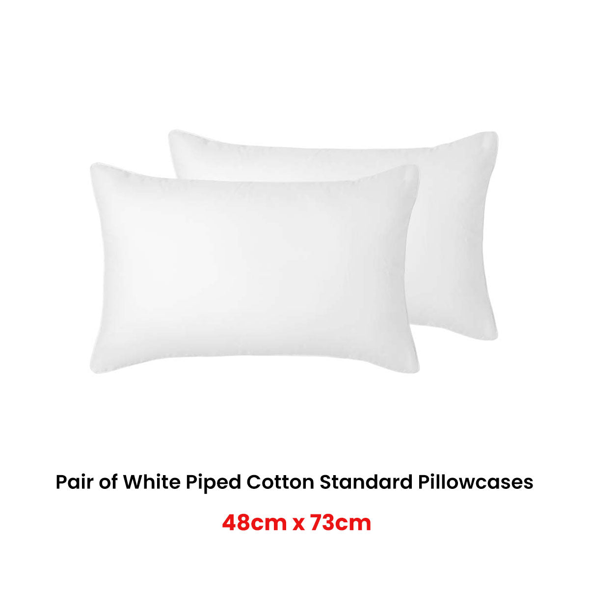 Pair of White Piped Hotel Deluxe Cotton Standard Pillowcases