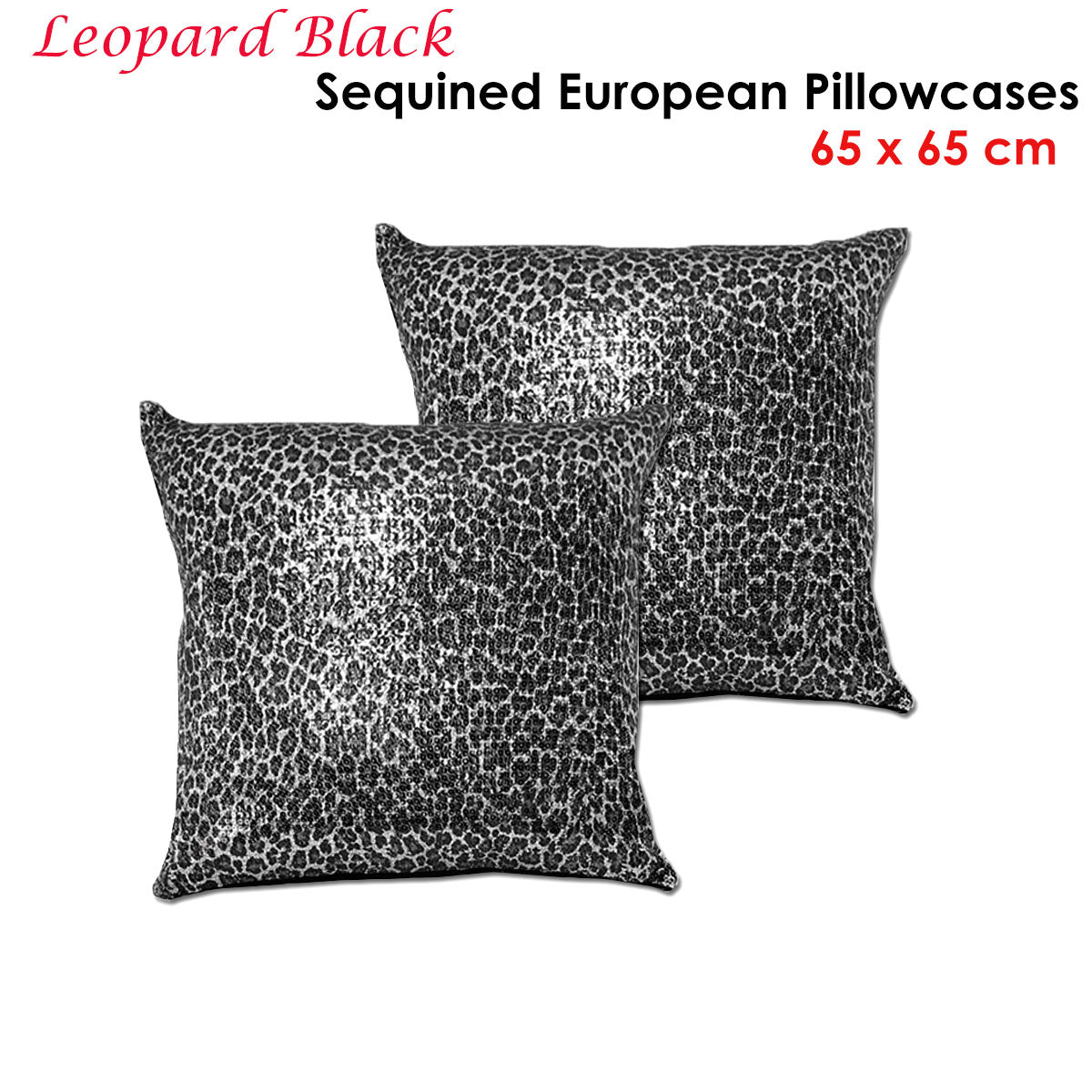 Pair of Leopard Black Sequined European Pillowcases