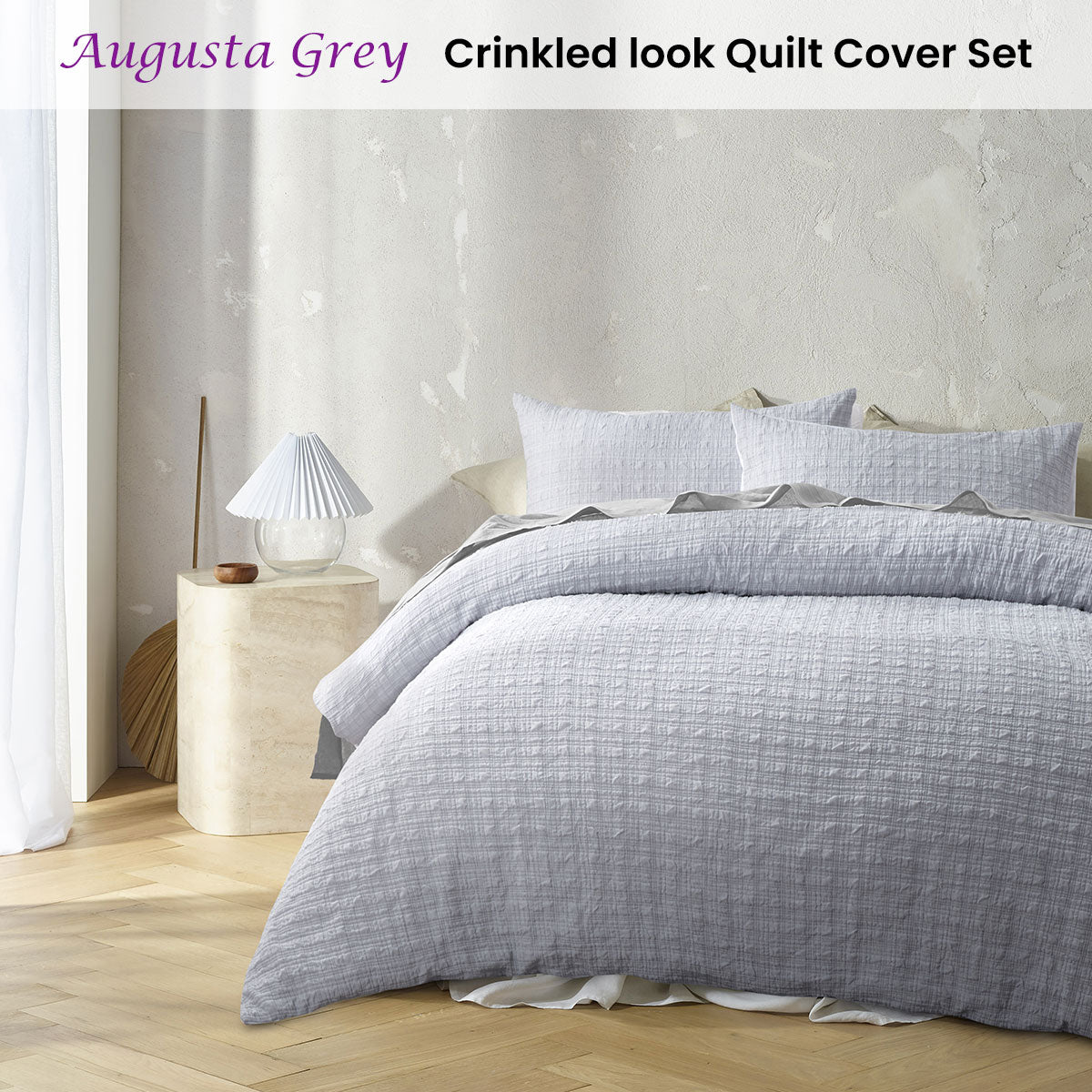 Augusta Grey Ruched Quilt Cover Set King