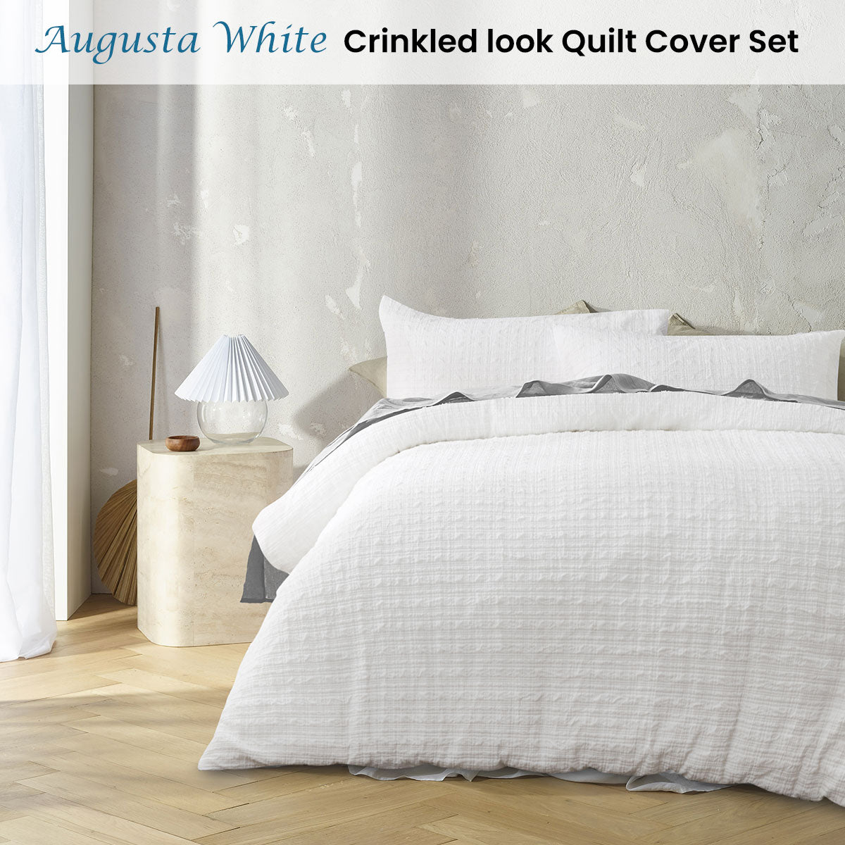 Augusta White Ruched Quilt Cover Set Double