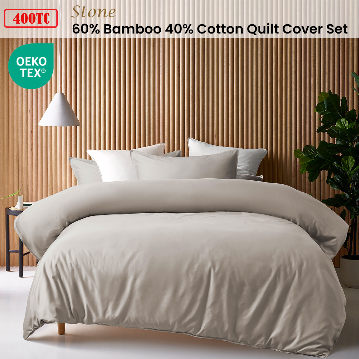 Stone 400TC Stone Bamboo Cotton Double Stitched Quilt Cover Set Queen