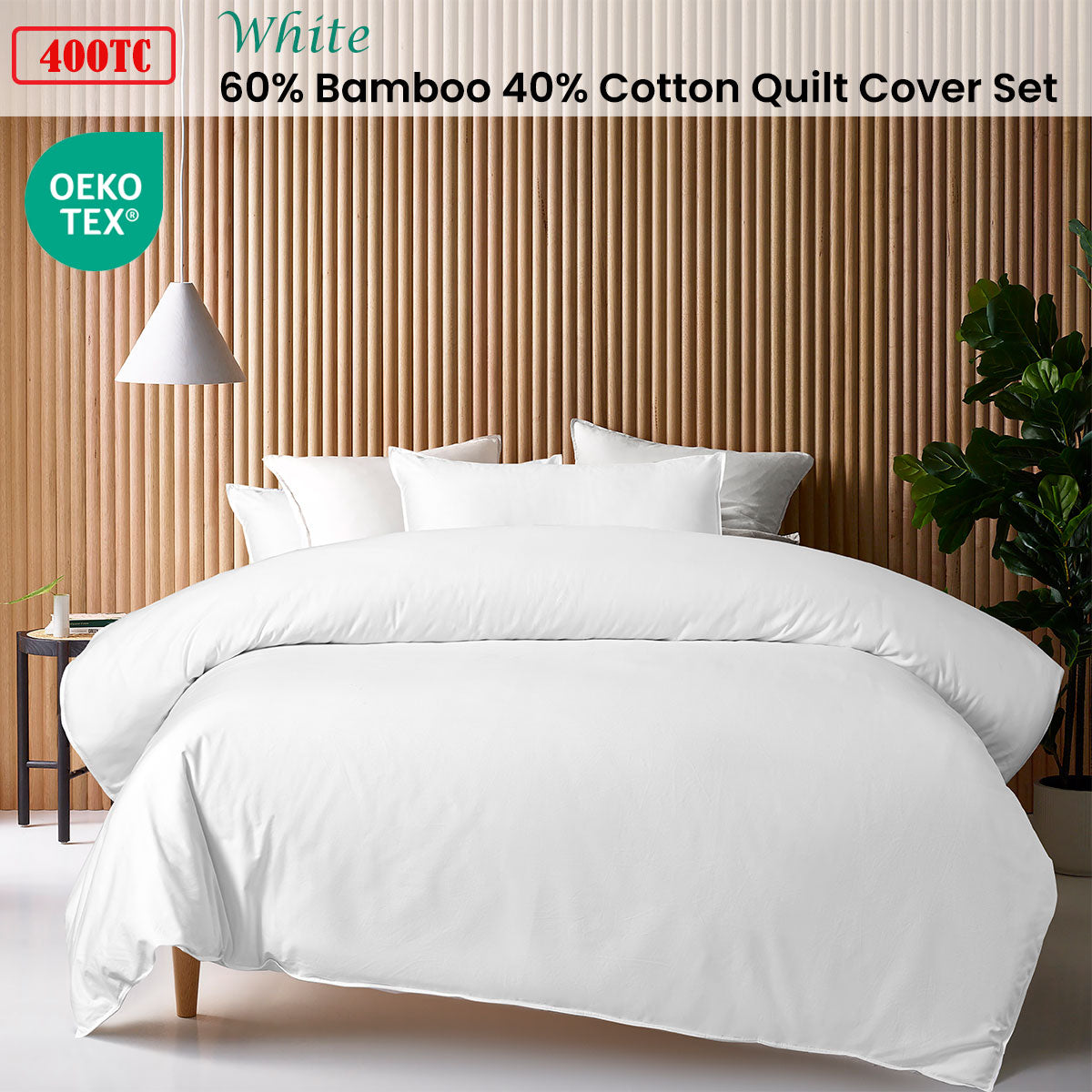 White 400TC White Bamboo Cotton Double Stitched Quilt Cover Set Super King