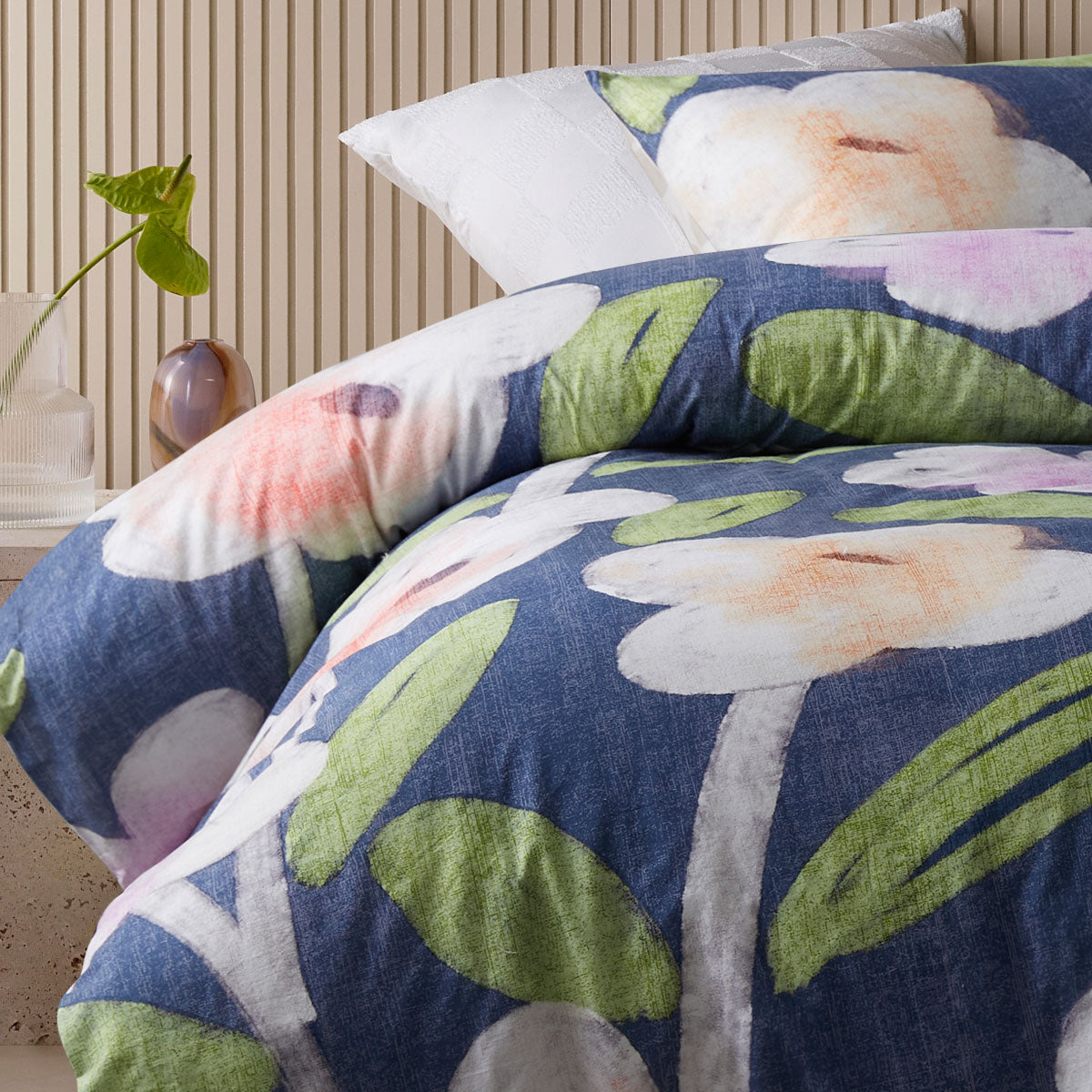 Bella Blue Cotton Floral Quilt Cover Set Double