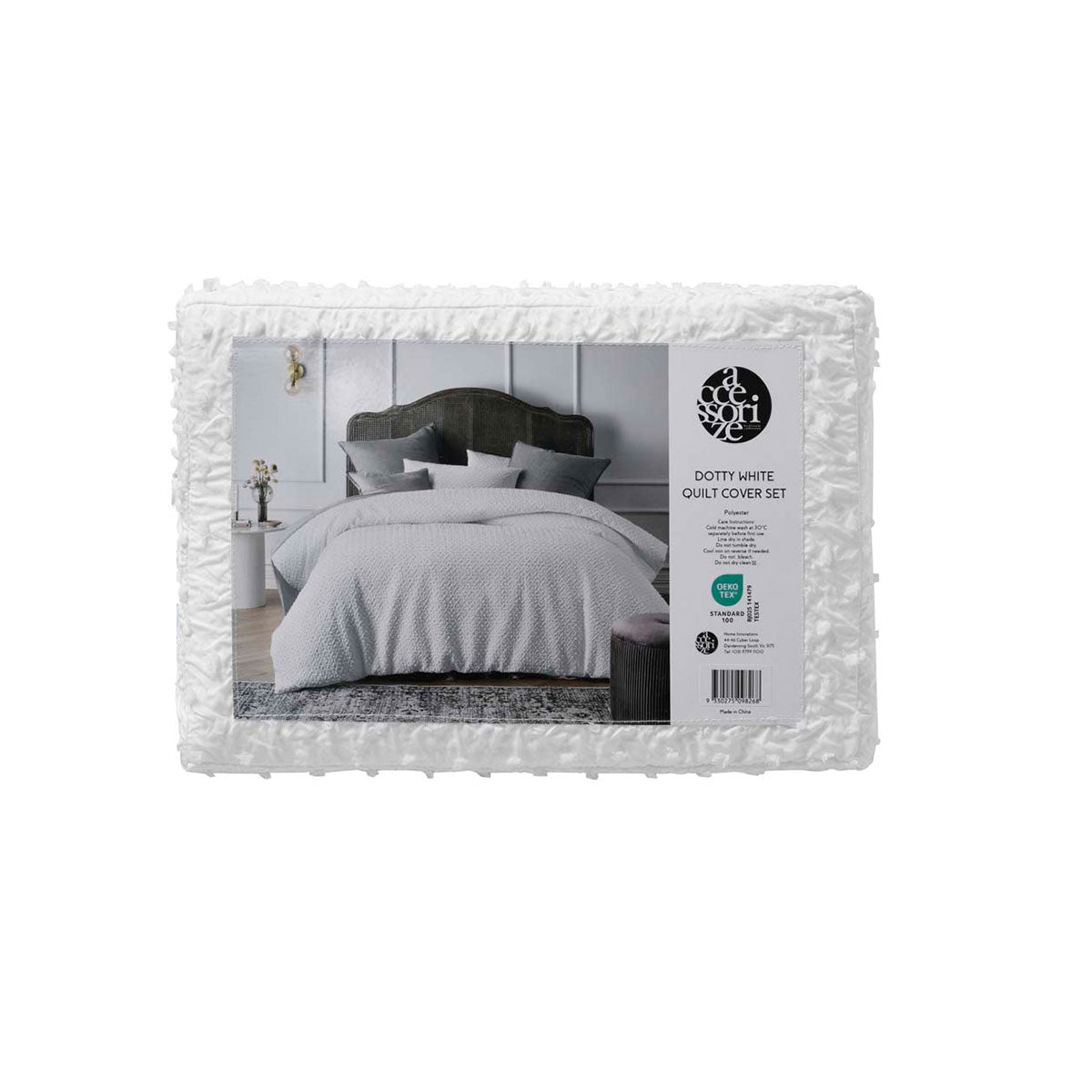 Dotty Clip White Jacquard Quilt Cover Set King