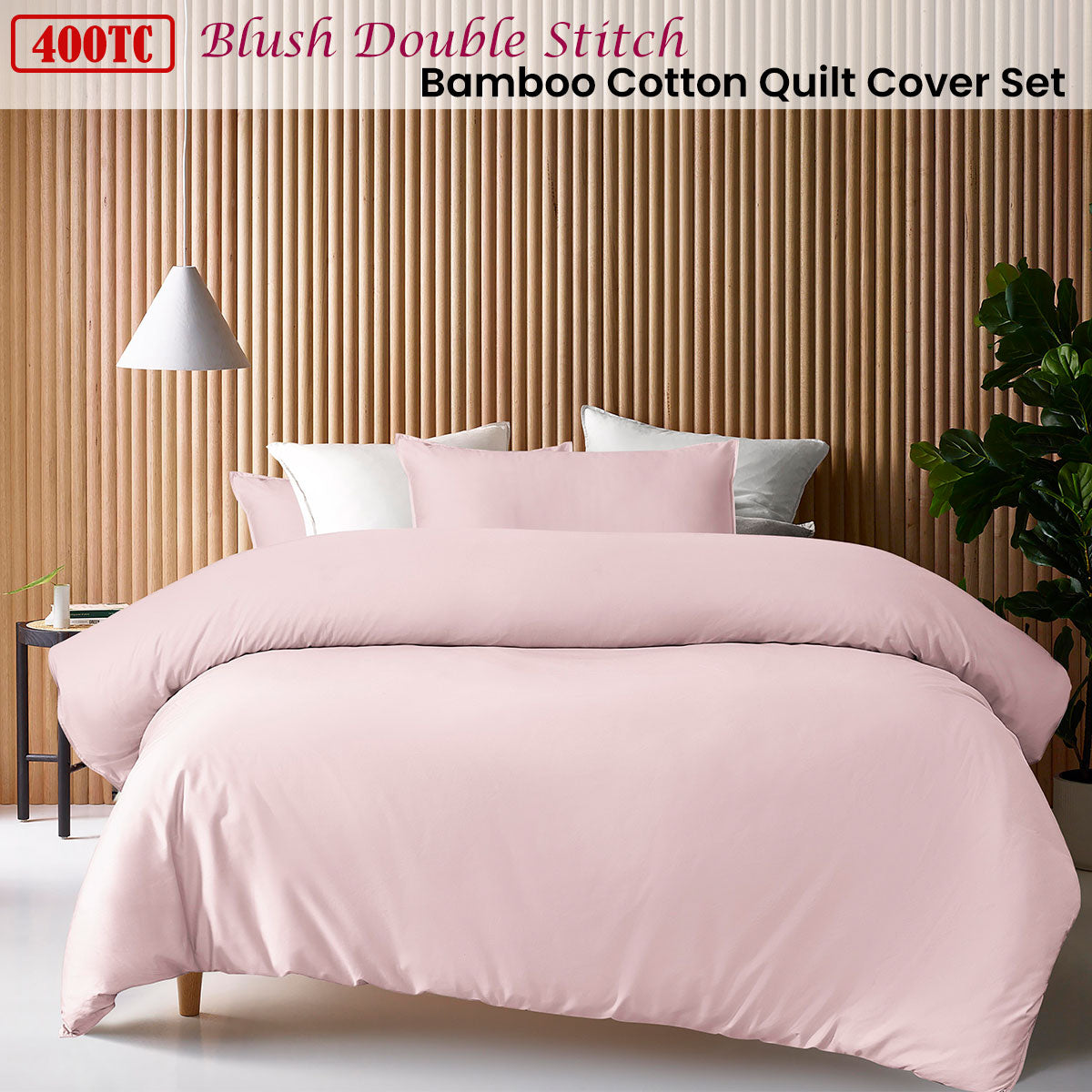 400TC Blush Bamboo Cotton Double Stitch Quilt Cover Set Queen