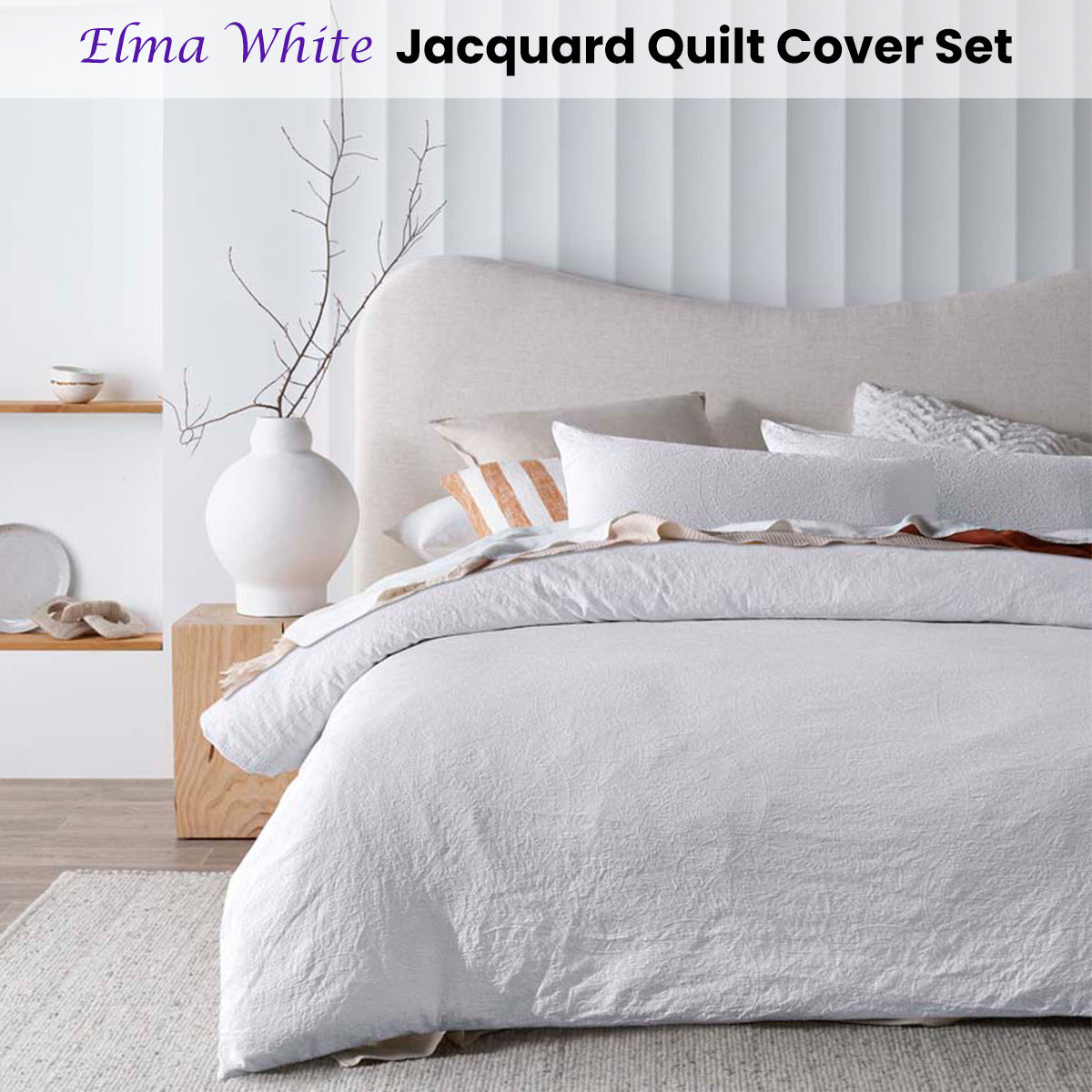 Elma White Jacquard Quilt Cover Set Super King