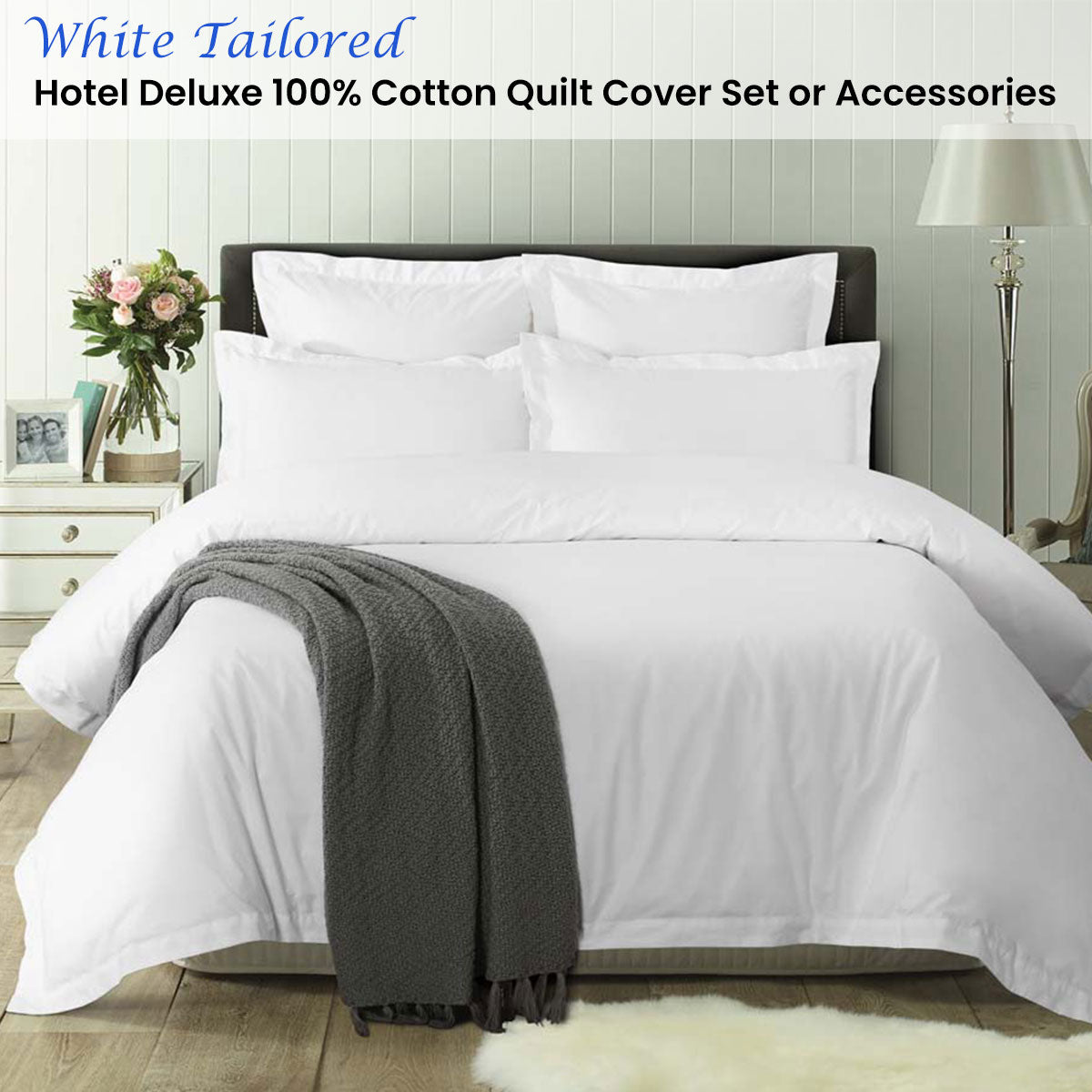 White Tailored Hotel Deluxe Cotton Quilt Cover Set Super King