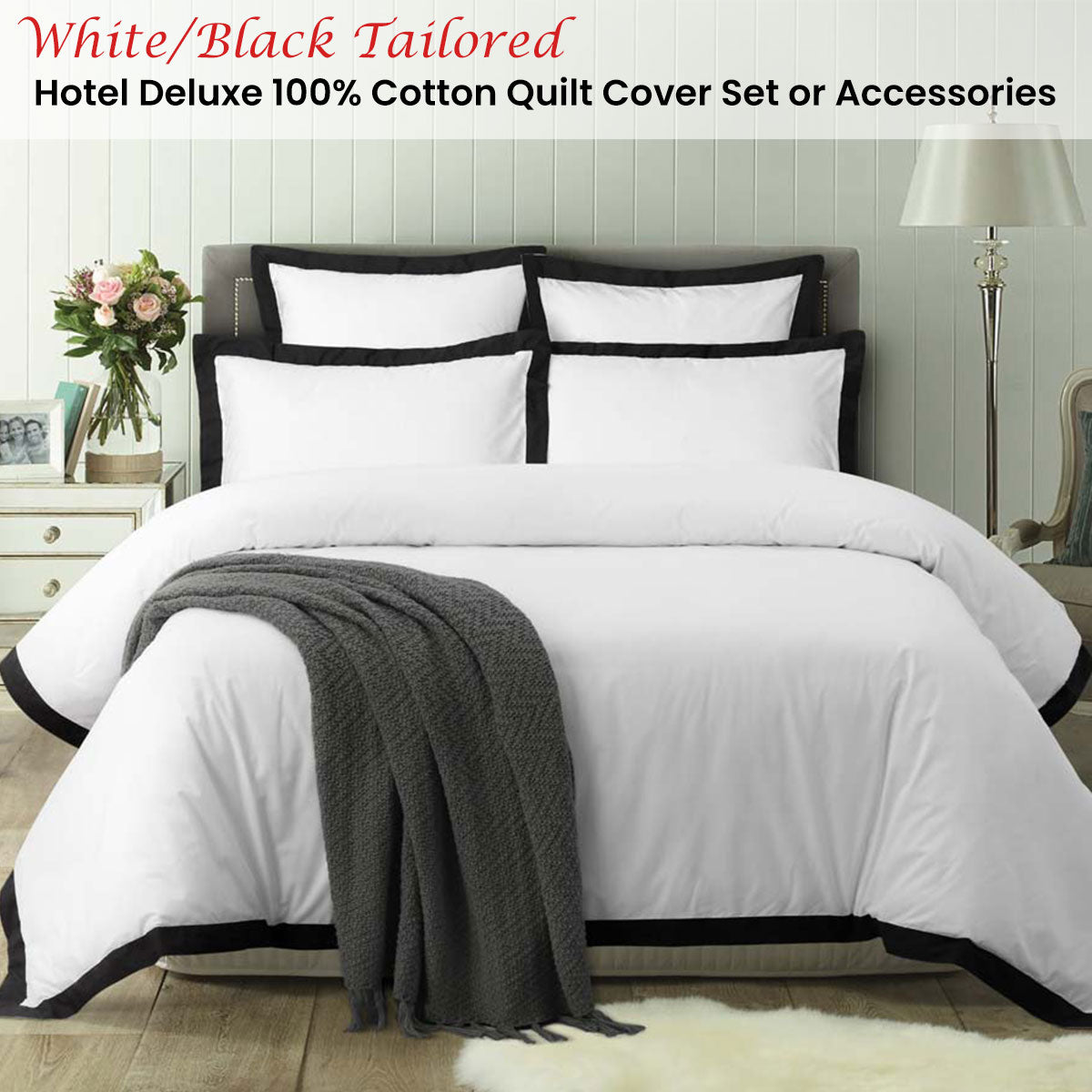 White/Black Tailored Hotel Deluxe Cotton Quilt Cover Set King