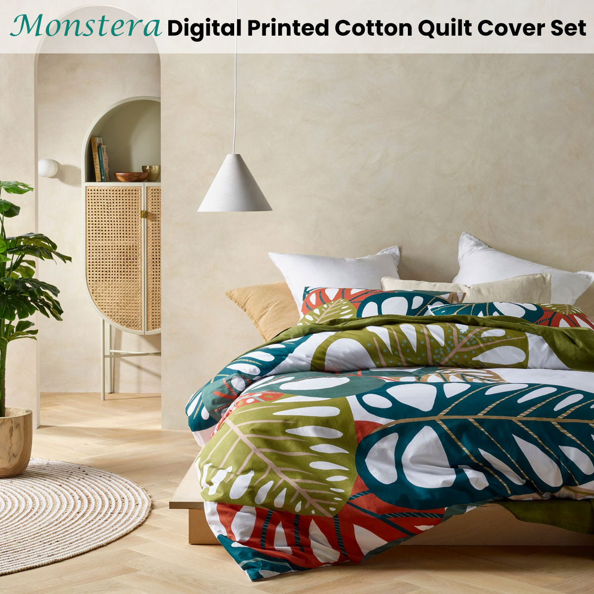 Monstera Digital Printed Cotton Quilt Cover Set Queen