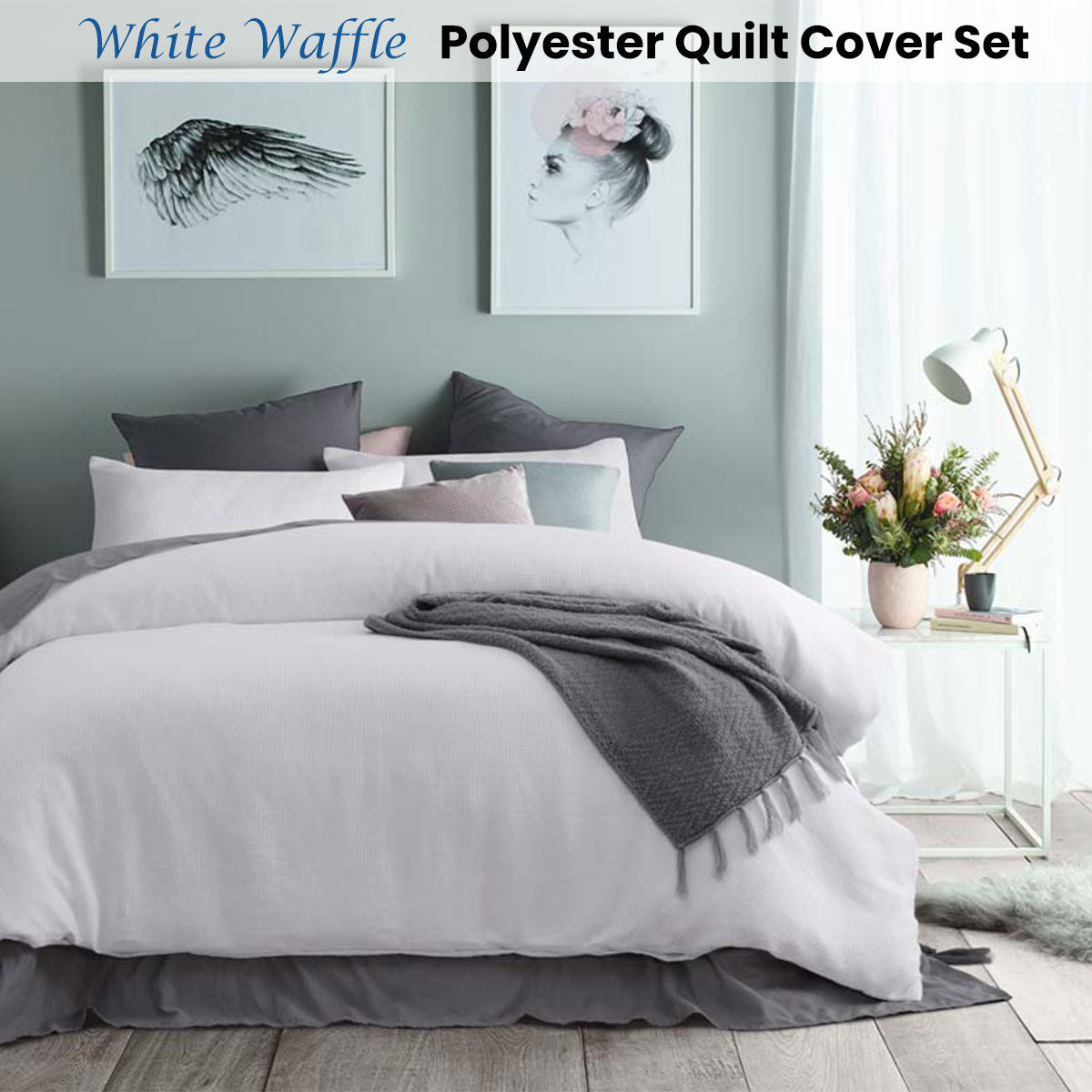 White Waffle Polyester Quilt Cover Set Single