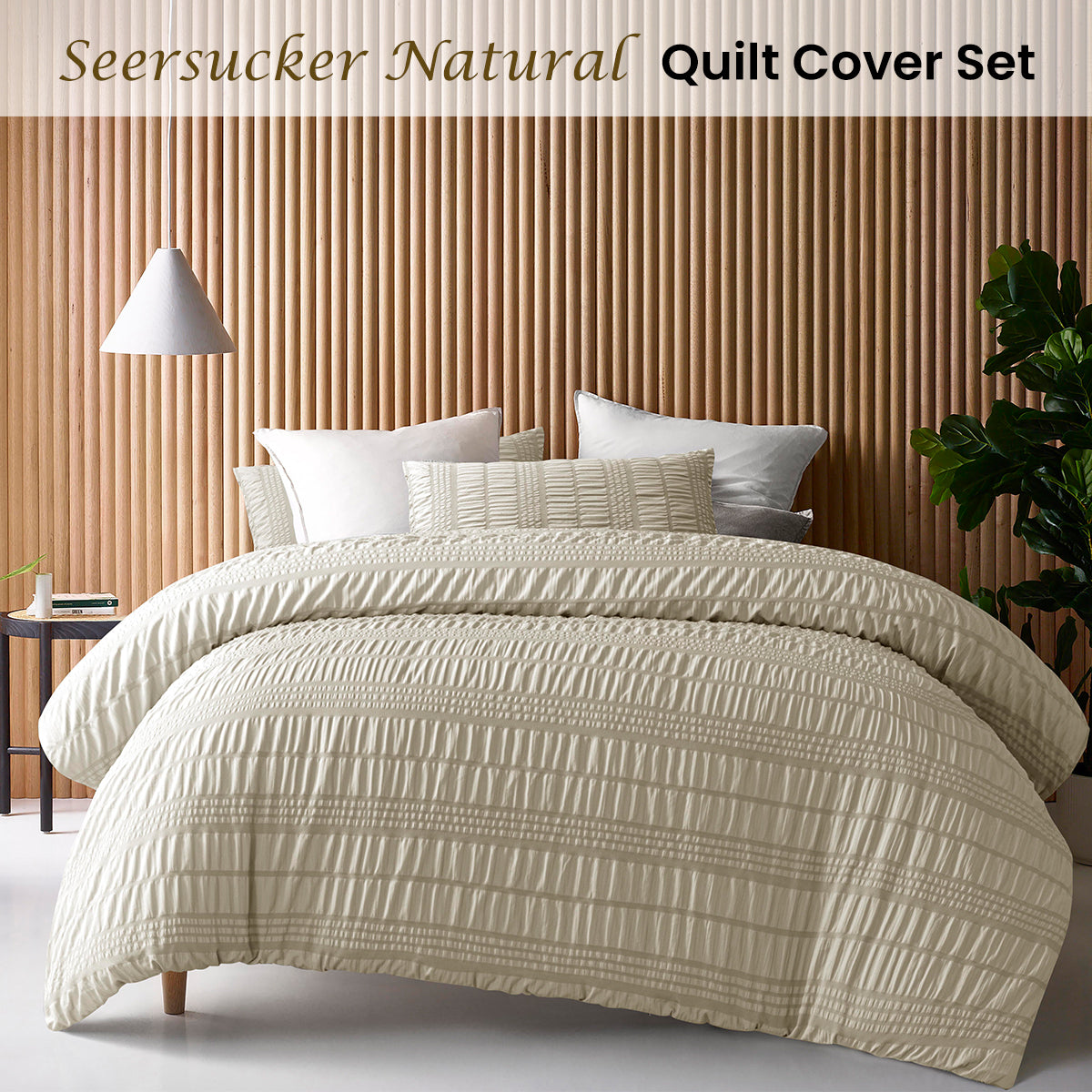 Seersucker Natural Polyester Quilt Cover Set King