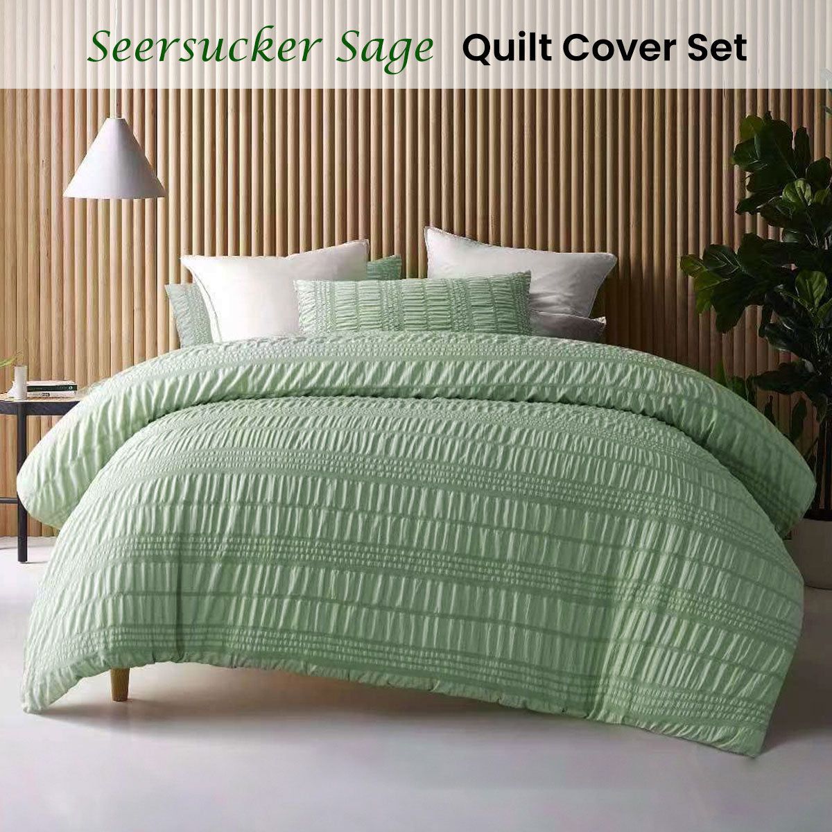 Seersucker Sage Polyester Quilt Cover Set King