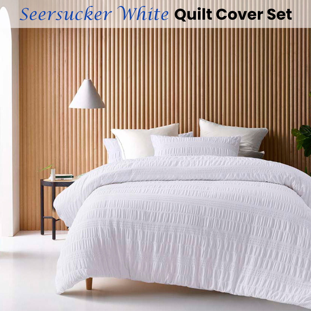 Seersucker White Quilt Cover Set Double