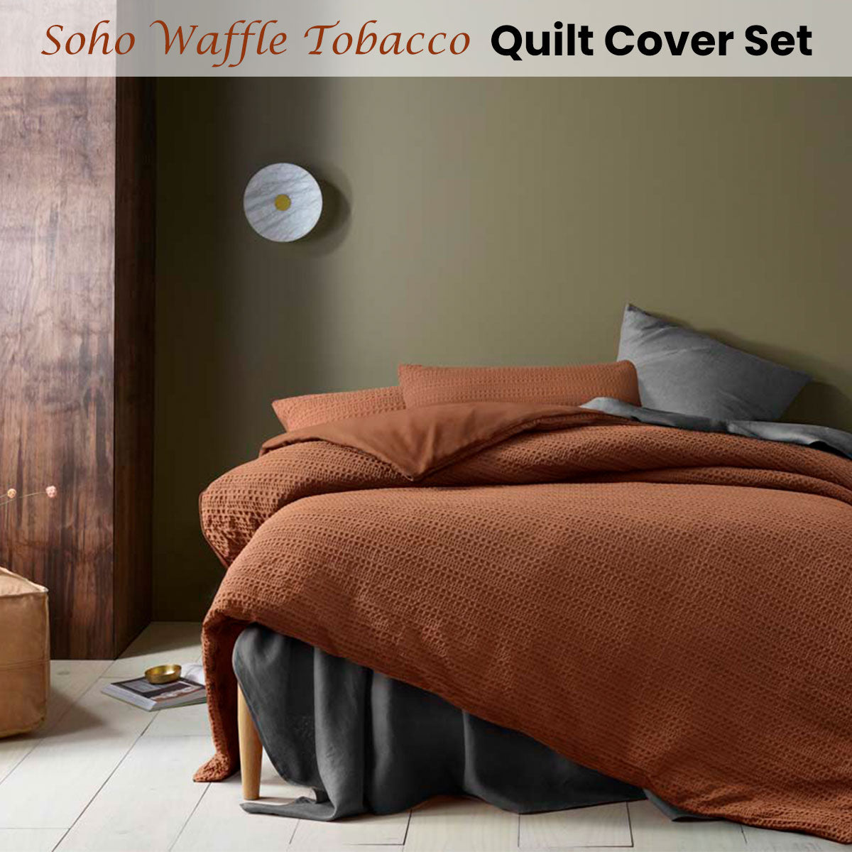 Soho Waffle Tobacco Quilt Cover Set King