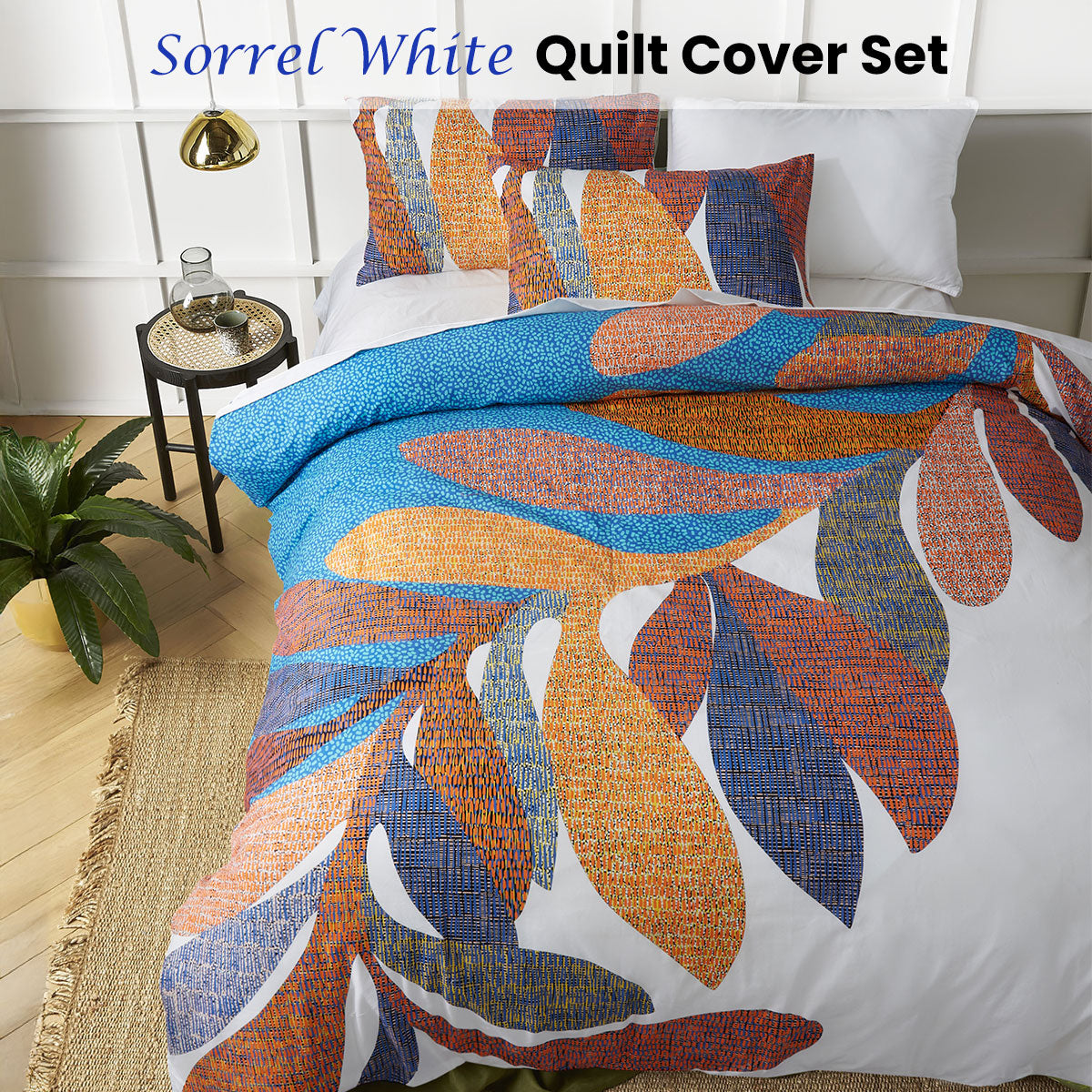 Sorrel White Cotton Foliage Quilt Cover Set Queen