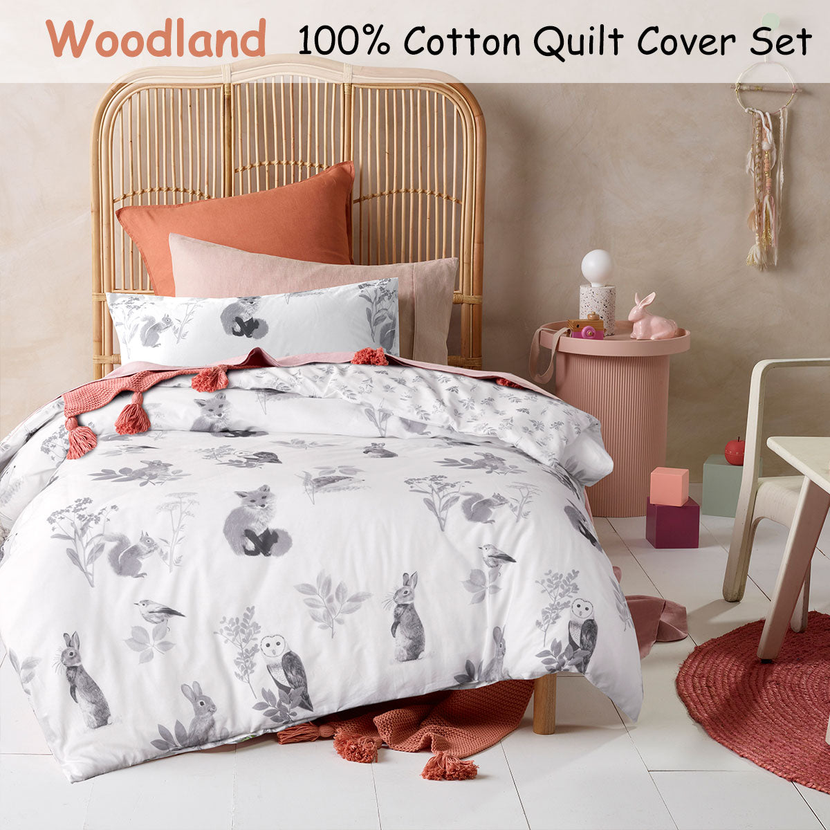 Woodland White Cotton Quilt Cover Set Single