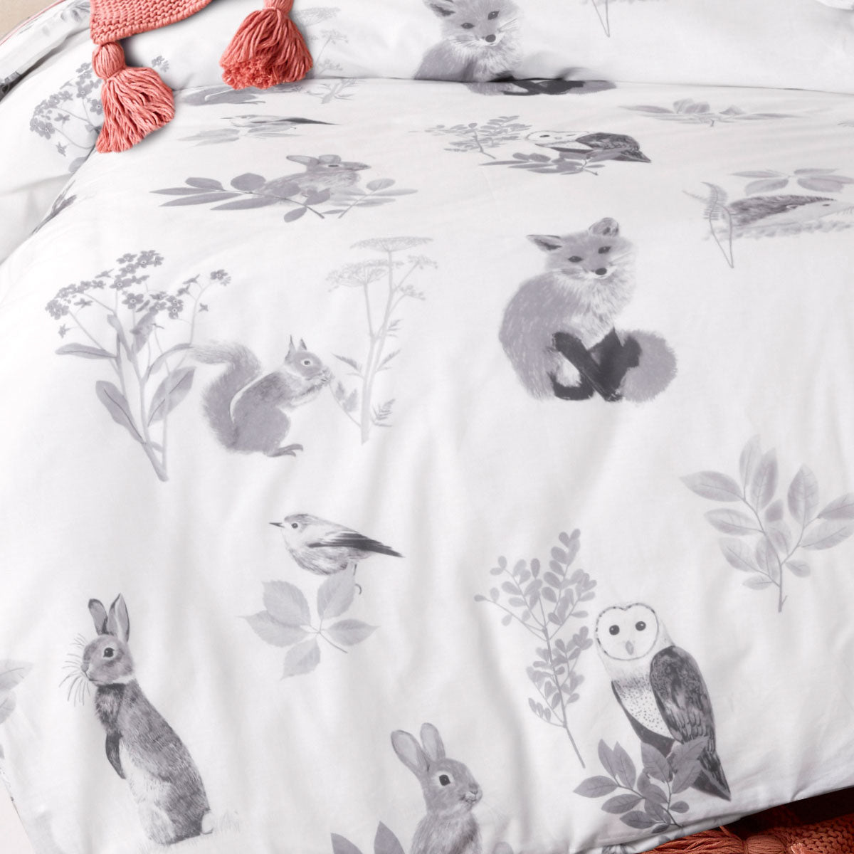 Woodland White Cotton Quilt Cover Set Single