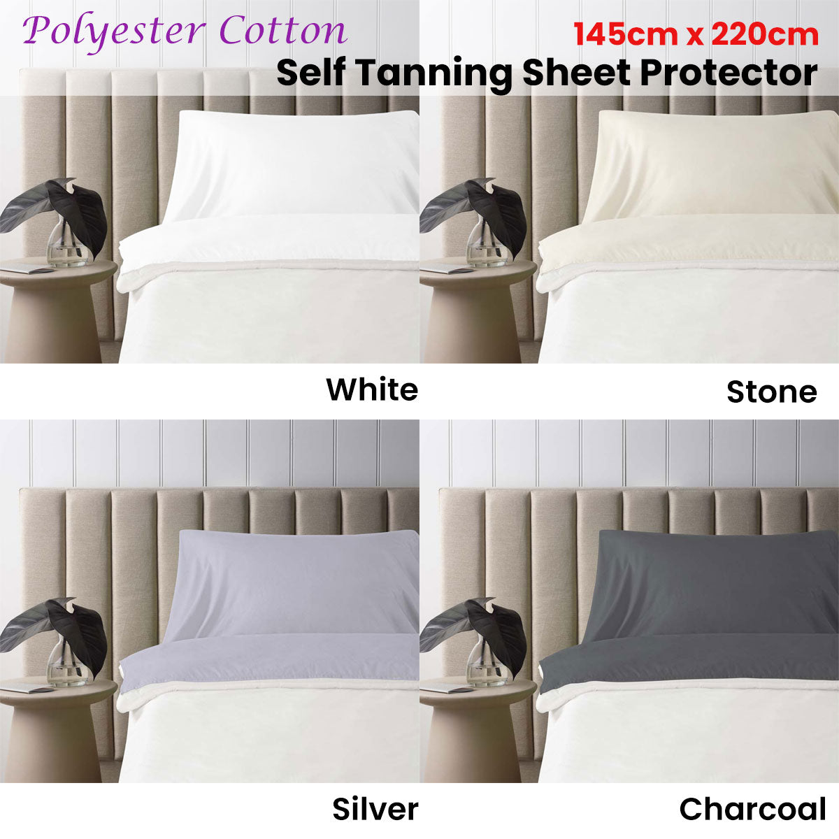 Self Tanning Polyester Cotton Sheet Protector 145cm x 220cm White