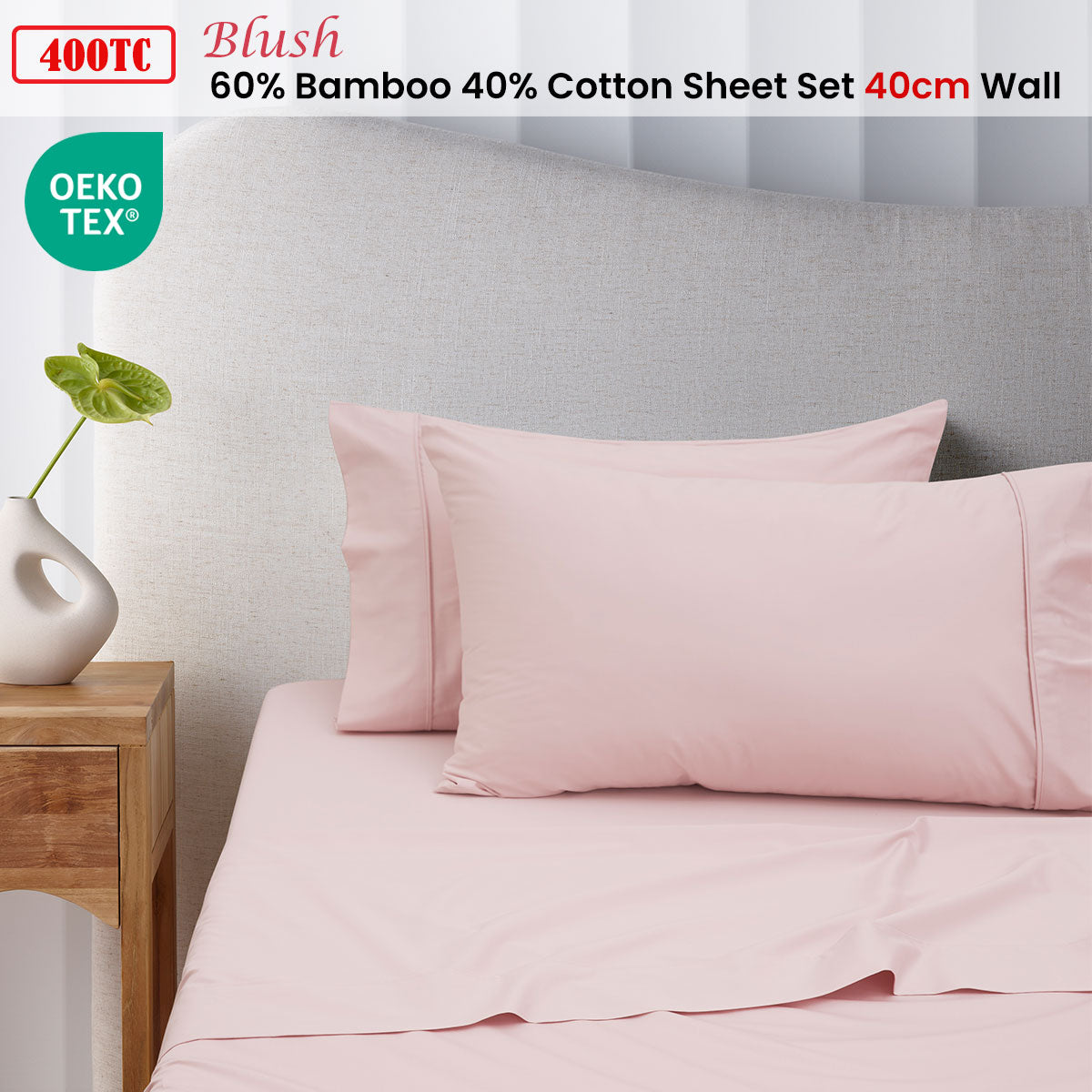 400TC Blush Bamboo Cotton Sheet Set 40cm Wall Single