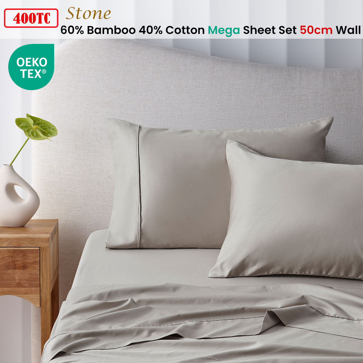 400TC Stone Bamboo Cotton Mega / Super Sheet Set 50cm Wall King