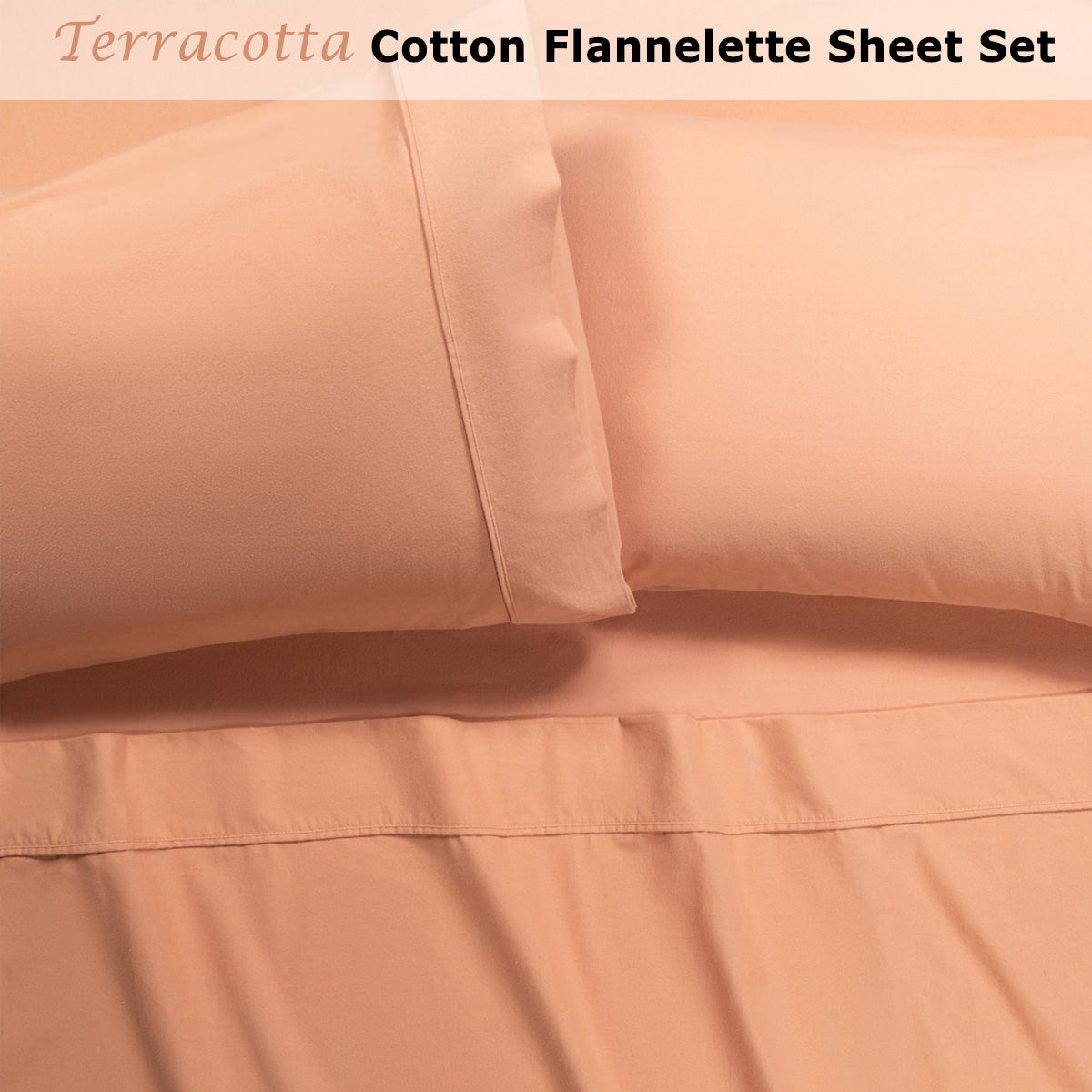 Cotton Flannelette Sheet Set 40cm Wall Terracotta Queen