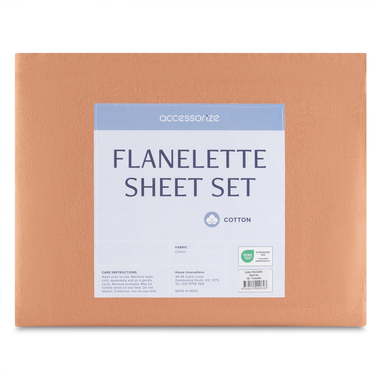 Cotton Flannelette Sheet Set 40cm Wall Terracotta Queen