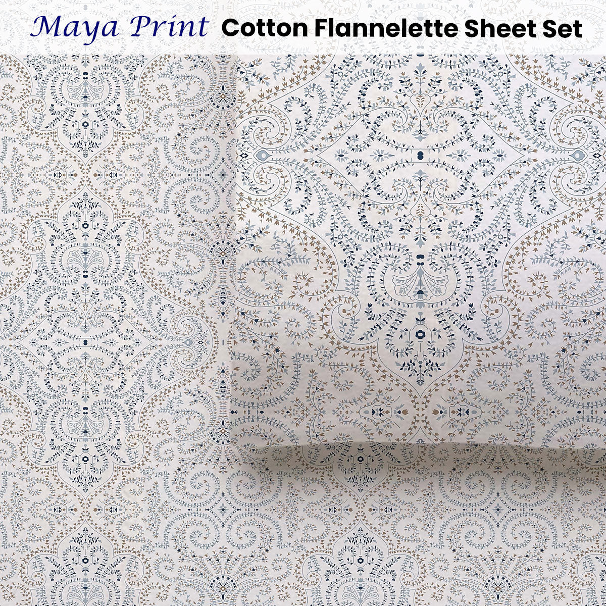 Cotton Flannelette Sheet Set 40cm Wall Maya Print Queen
