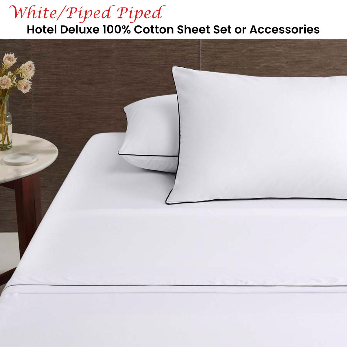 White/Black Piped Hotel Deluxe Cotton Sheet Set King