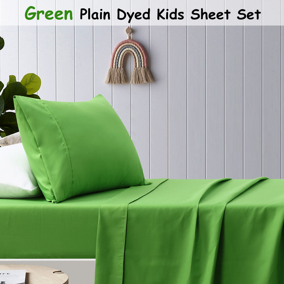 Green Plain Dyed Microfibre Sheet Set Single