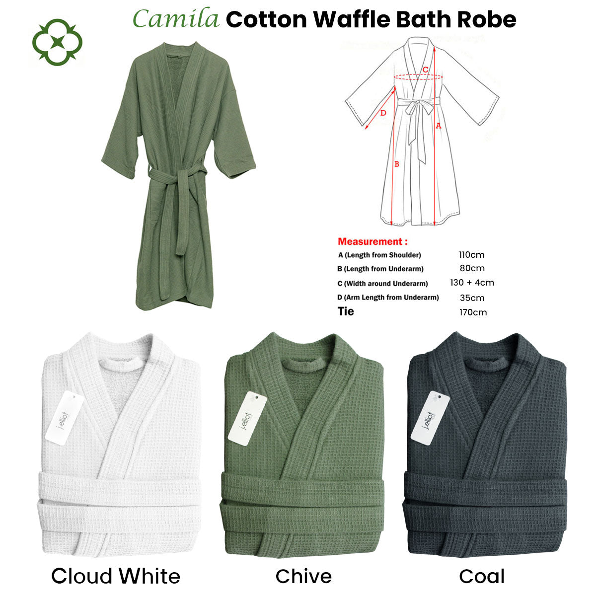Camila Cotton Waffle Bath Robe Cloud White