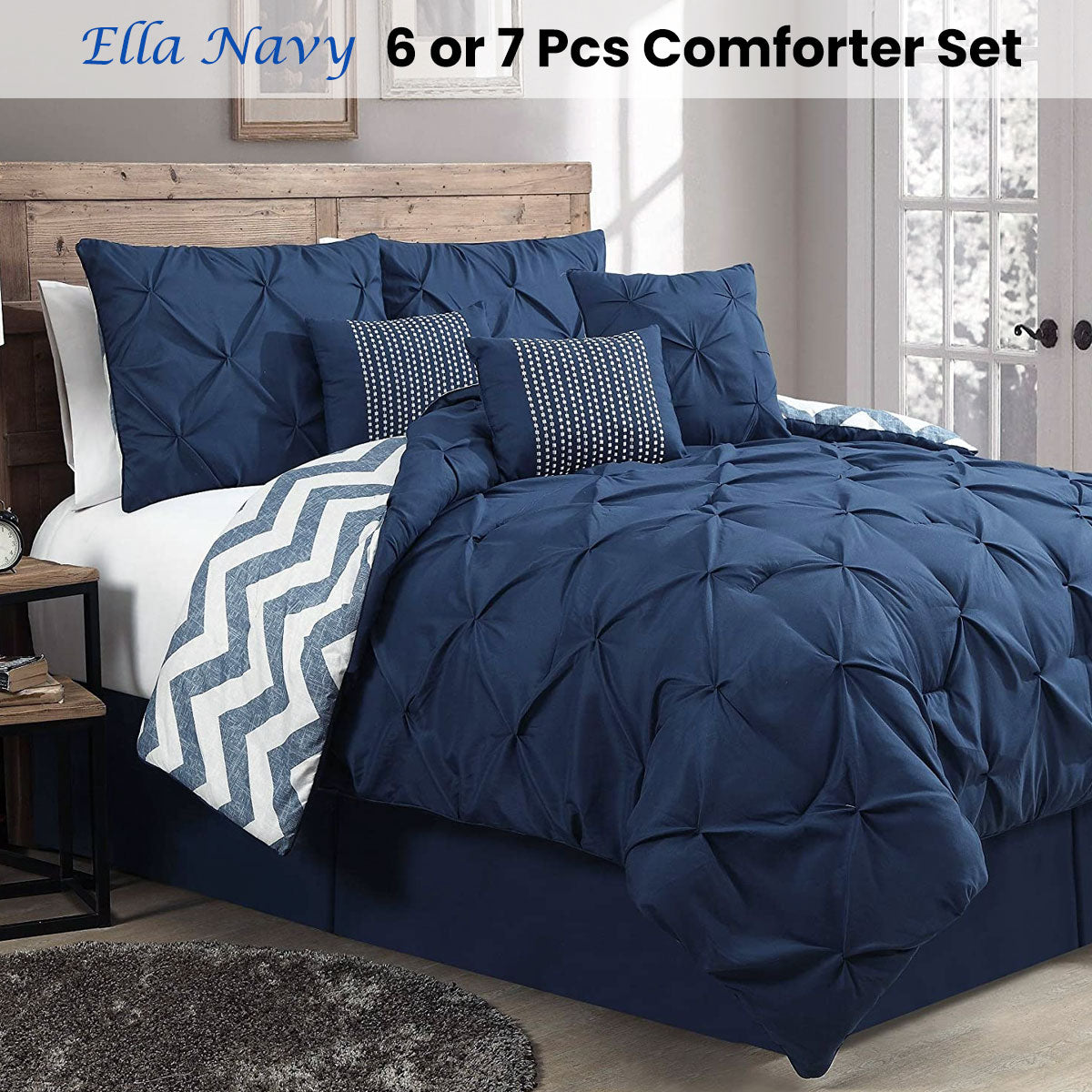6 Pcs Ella Navy Comforter Set Single