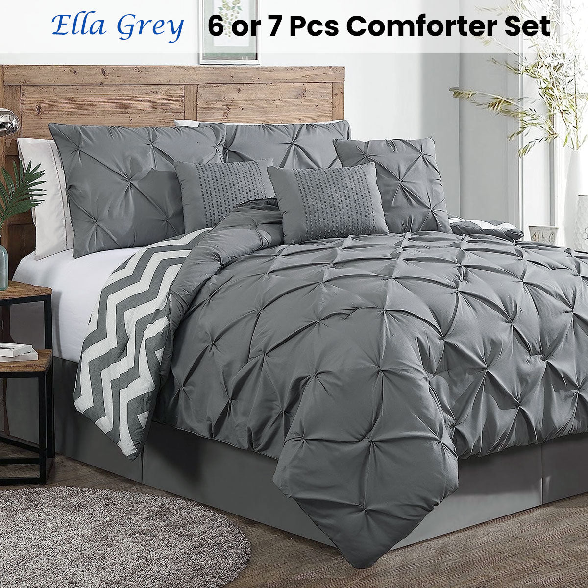 7 Pcs Ella Grey Comforter Set King