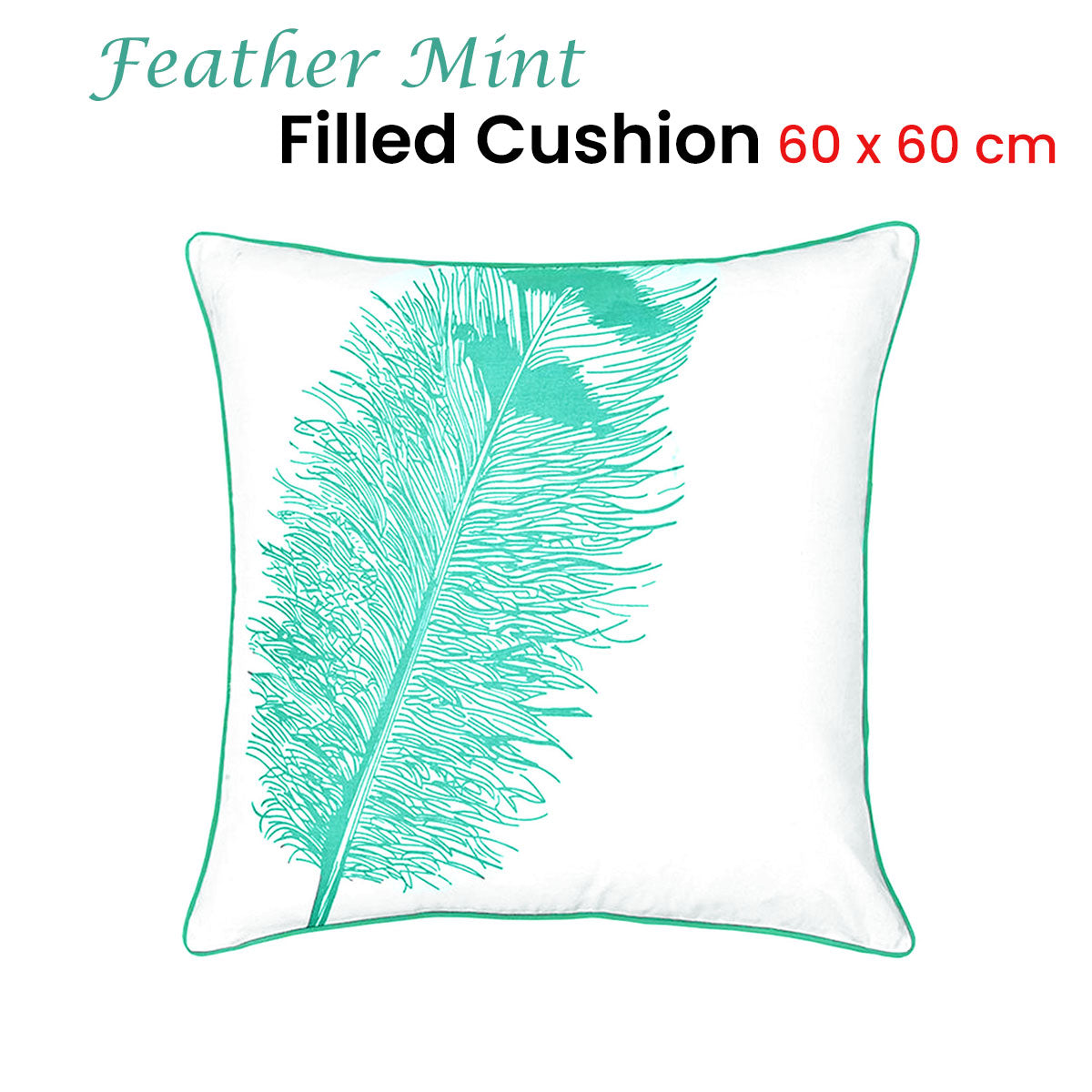 Feather Mint Filled Cushion 60 x 60 cm