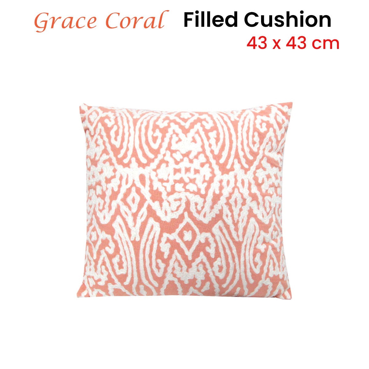 Grace Coral Applique Filled Cushion 43 x 43 cm