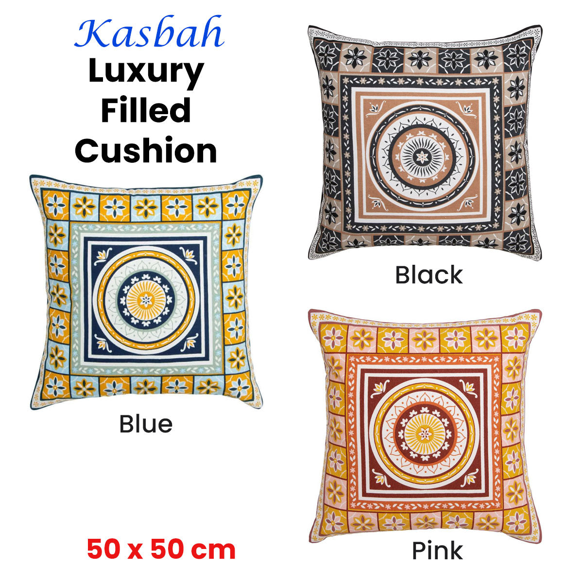 Kasbah Luxury Filled Cushion 50 x 50cm Black