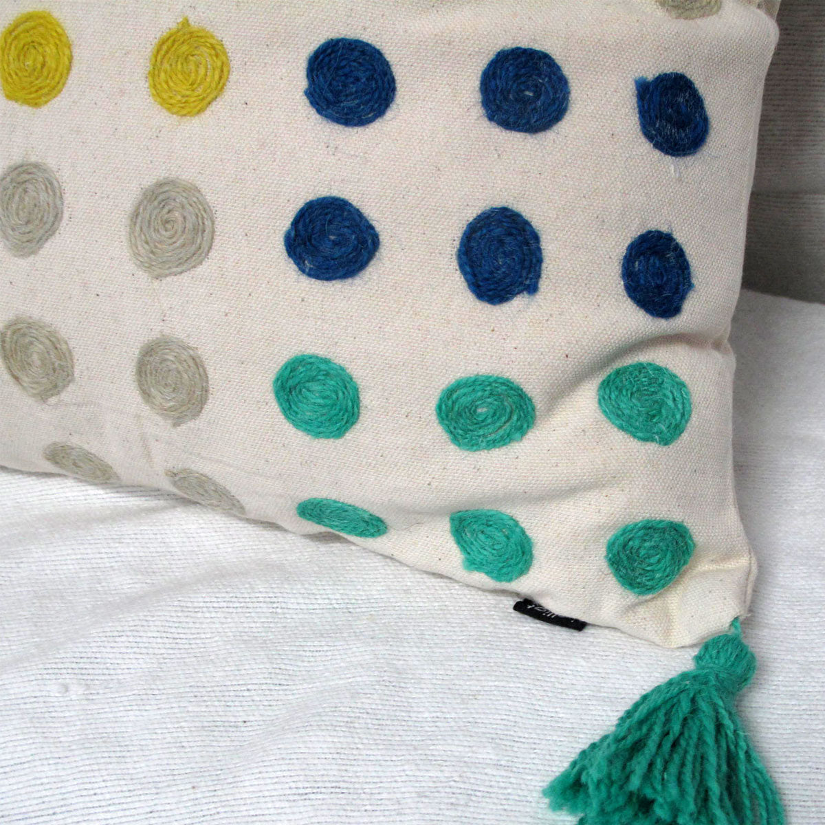 Polka Dots Tassel Blue Filled Cushion 43 x 43 cm