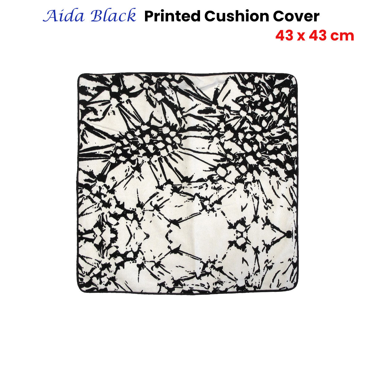 Aida Black Printed Cotton Cushion Cover 43 x 43cm