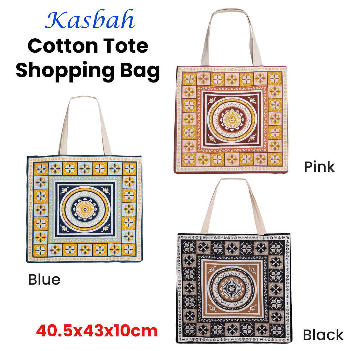 Kasbah Cotton Tote Shopping Bag 40.5x43x10cm Pink
