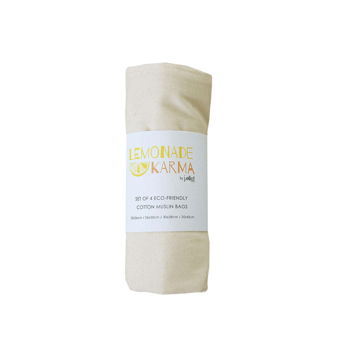Lemonade Karma Set of 4 Cotton Eco-Friendly Natural Muslin Storage Bag Set