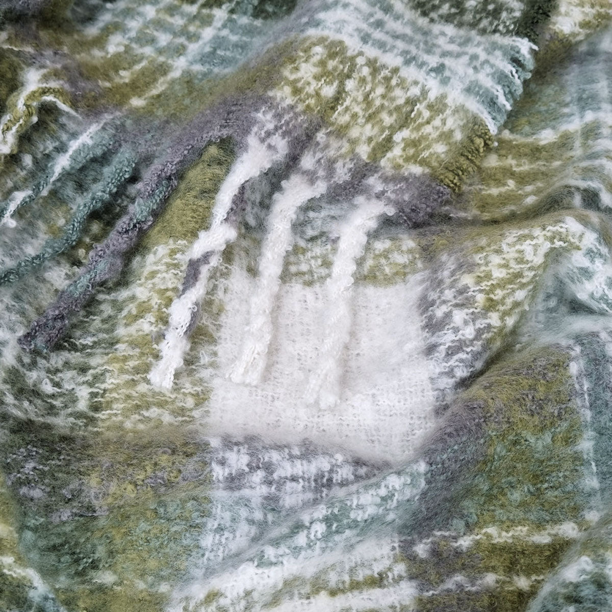 Aiden Olive Multi Faux Mohair Throw Rug with Fringe 130 x 160cm