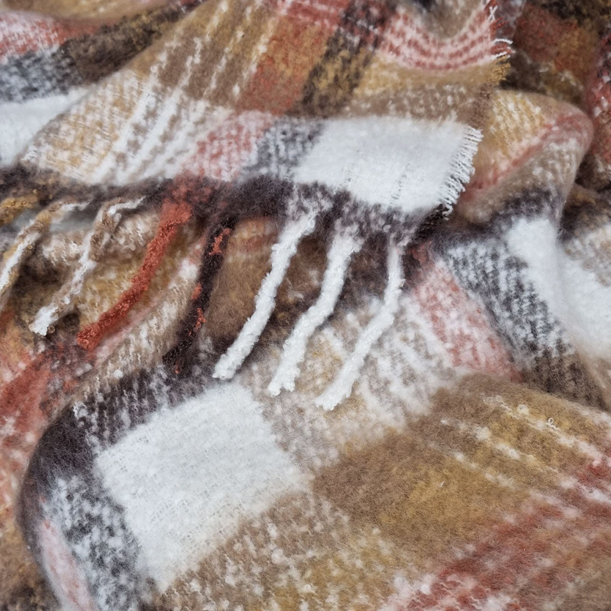 Aiden Sand Multi Faux Mohair Throw Rug with Fringe 130 x 160cm