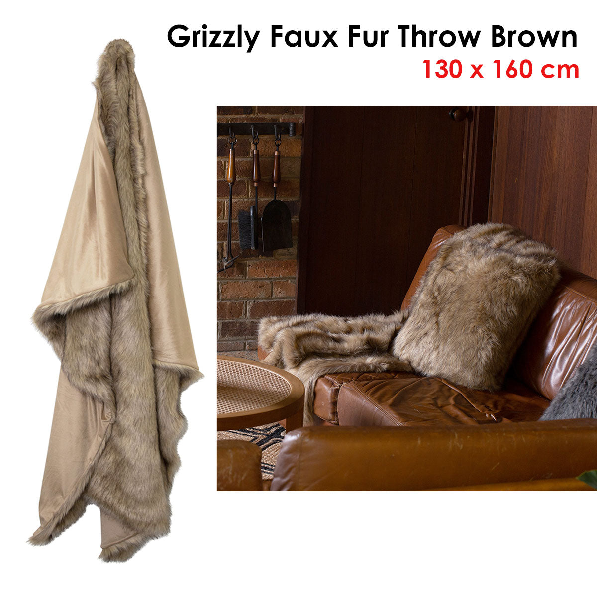 Grizzly Brown Faux Fur Throw
