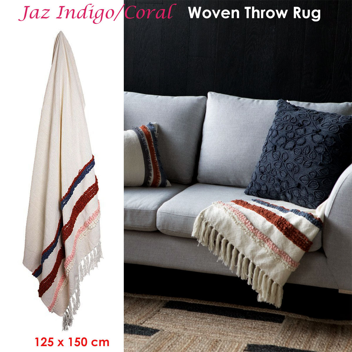Jaz Indigo Coral Woven Throw Rug