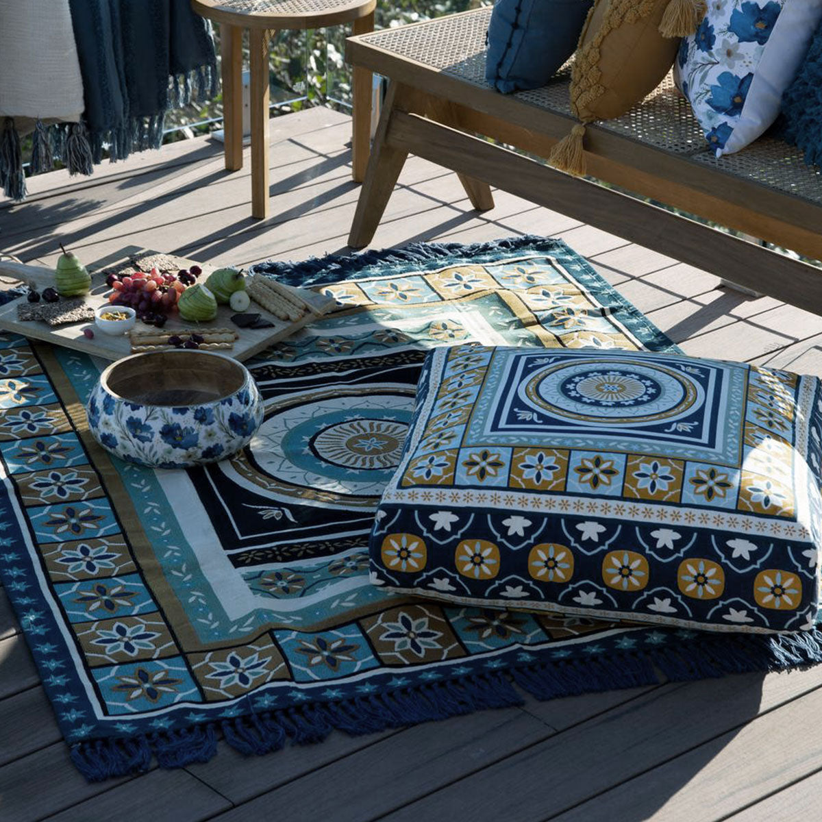 Kasbah Luxury Fringe Throw 130 x 160cm Blue