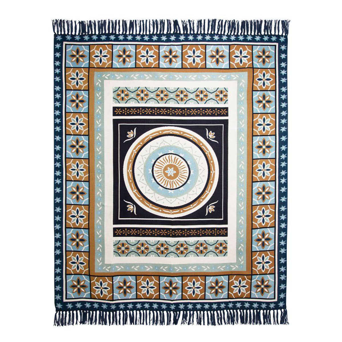 Kasbah Luxury Fringe Throw 130 x 160cm Blue