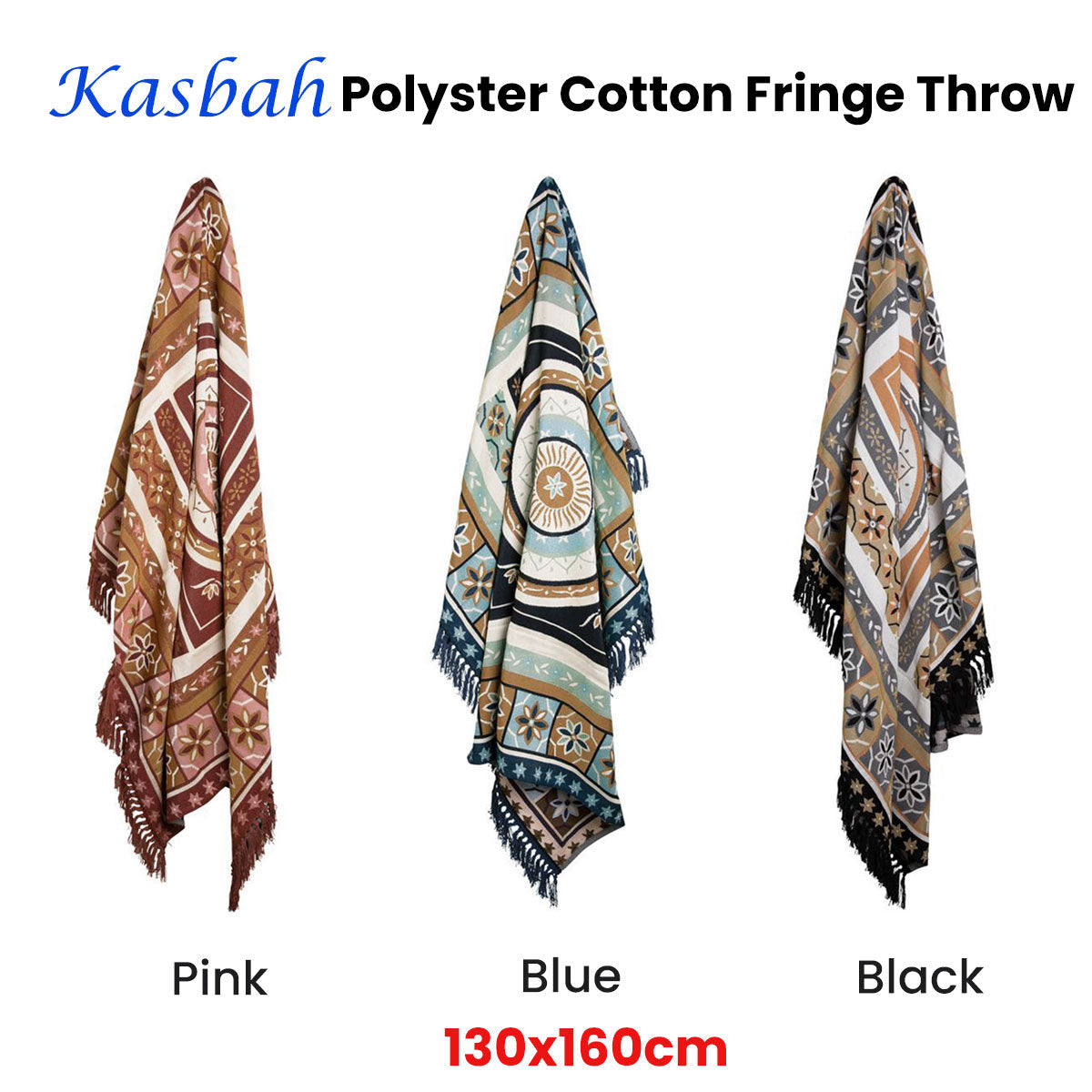 Kasbah Luxury Fringe Throw 130 x 160cm Blue